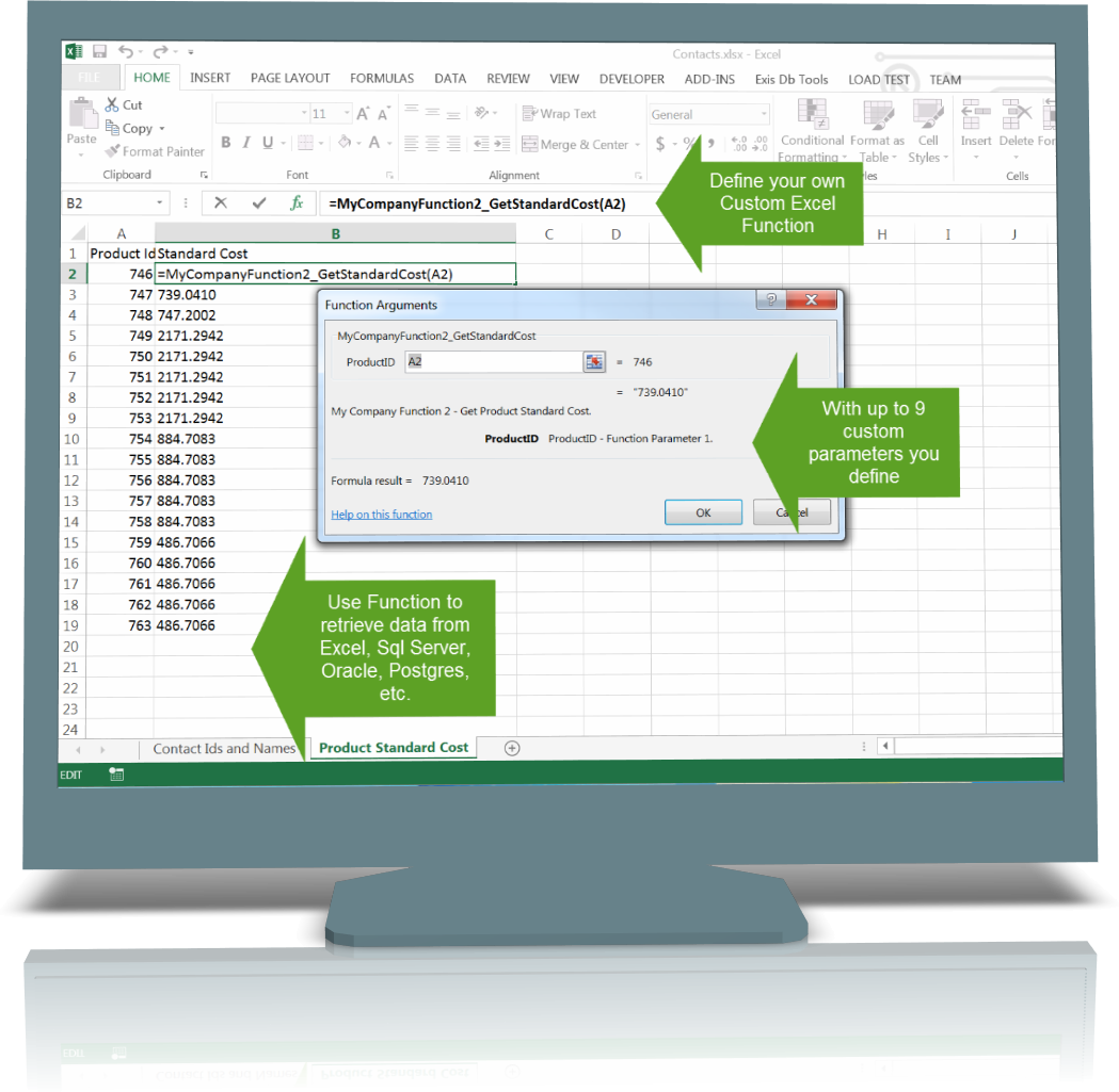 ExcelDBTools custom Excel Function get price example